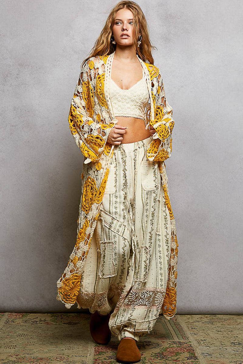 Maxi Long Sleeve Crochet Open Cardigan