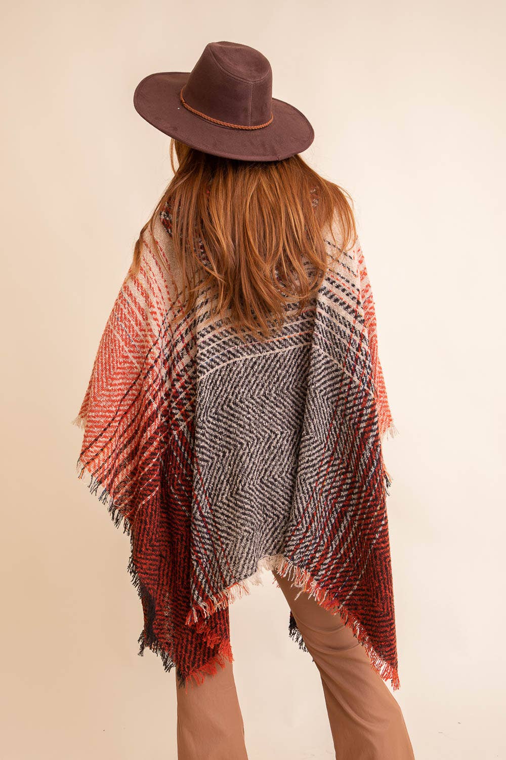 Herringbone Tweed Hooded Frayed Edge Poncho 🤎