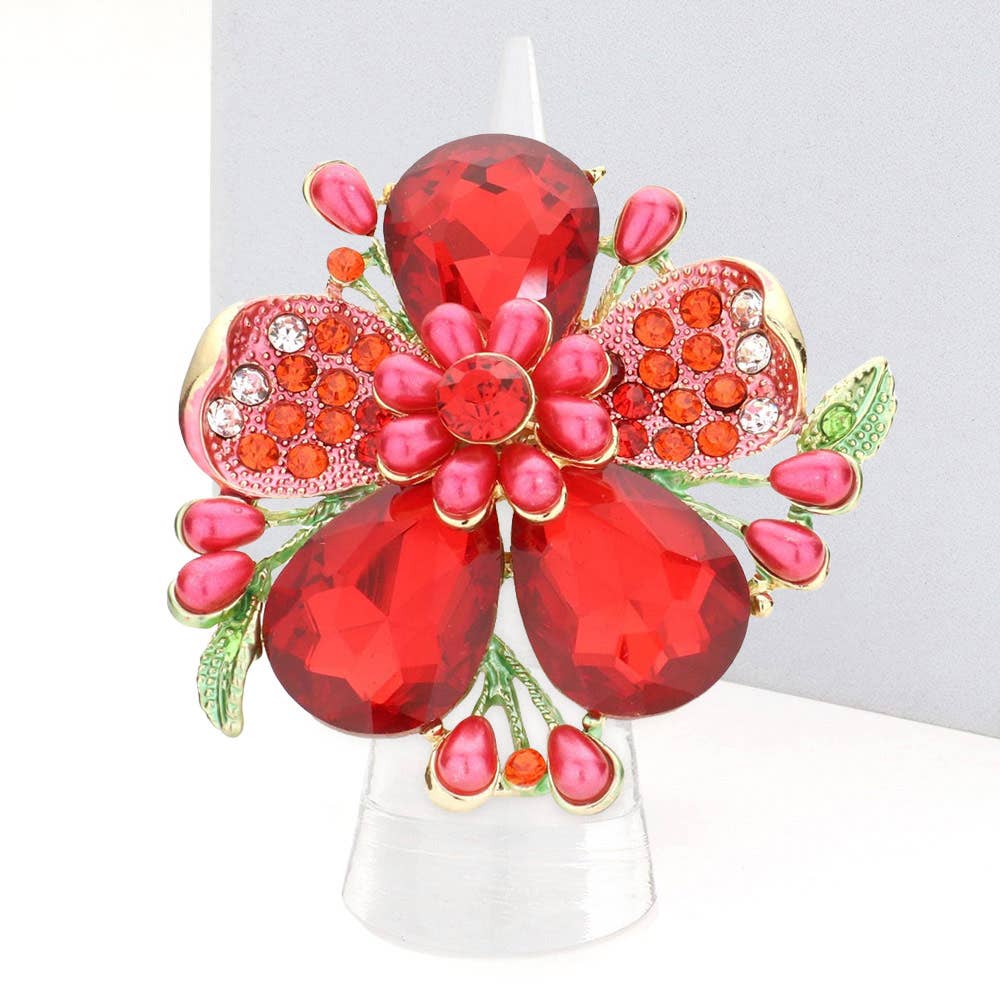 Pearl Stone Embellished Oversized Flower Stretch Ring
