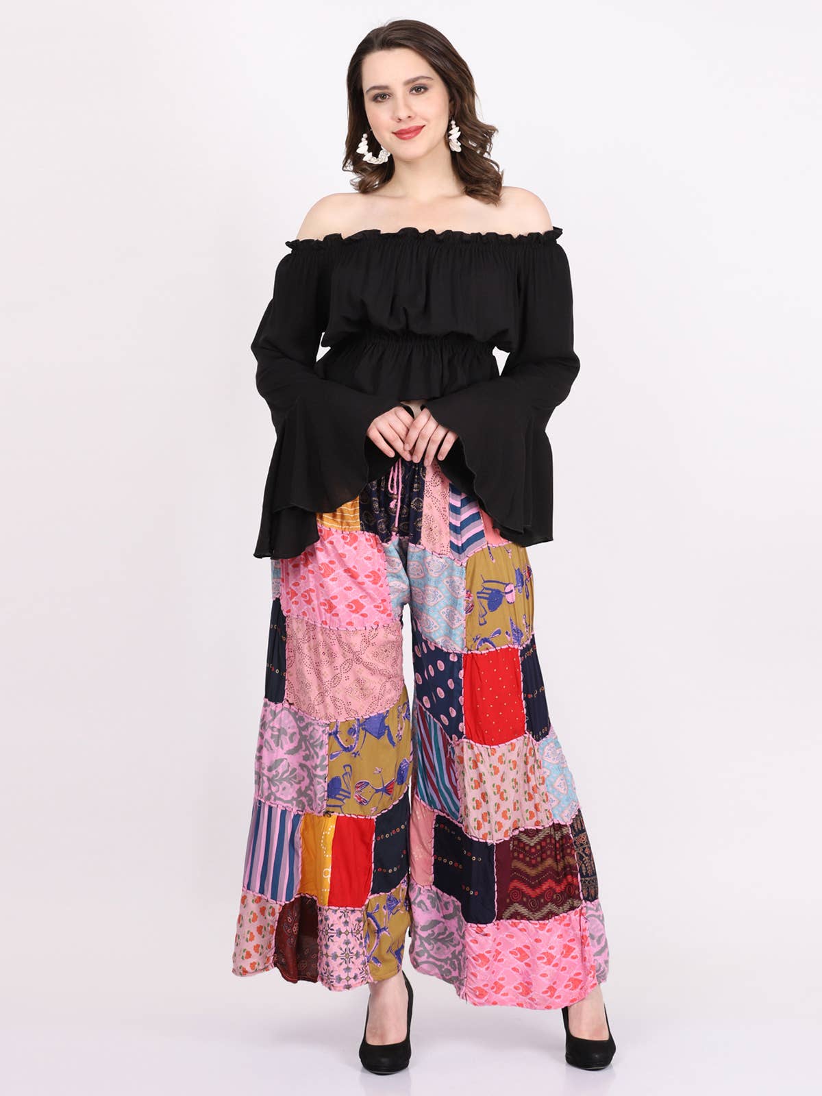 Women's Multi Patchwork Wide Leg Pajama Elastic Pant Mix Lot