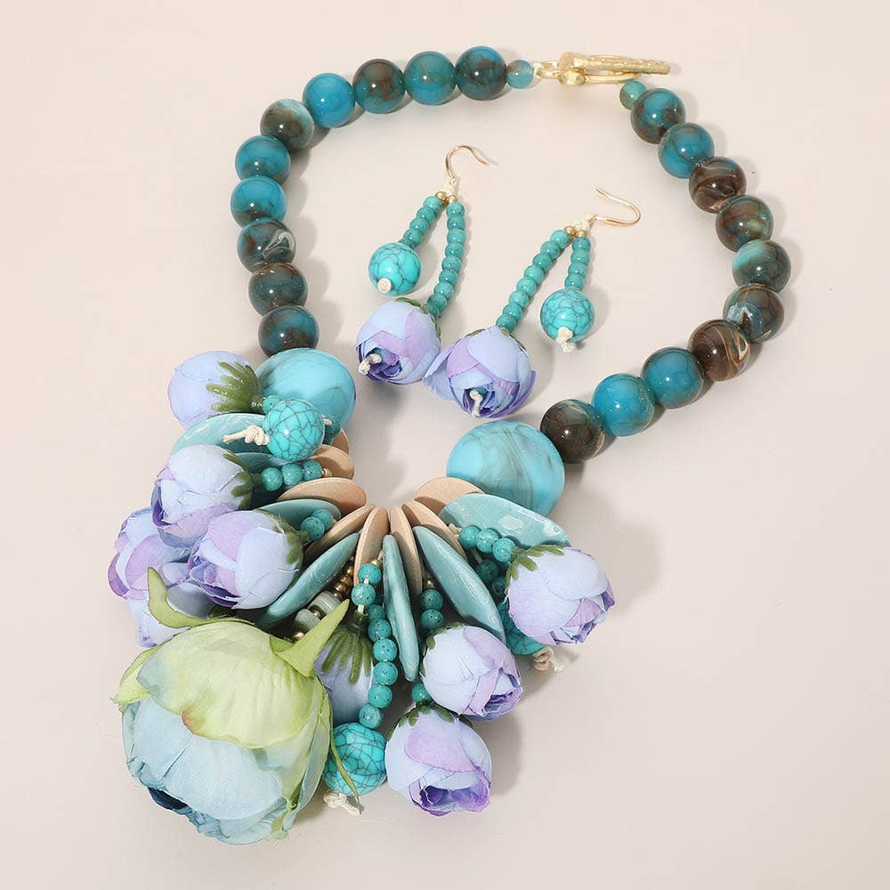 Bold Floral Embellished Chunky Beaded Statement Necklace