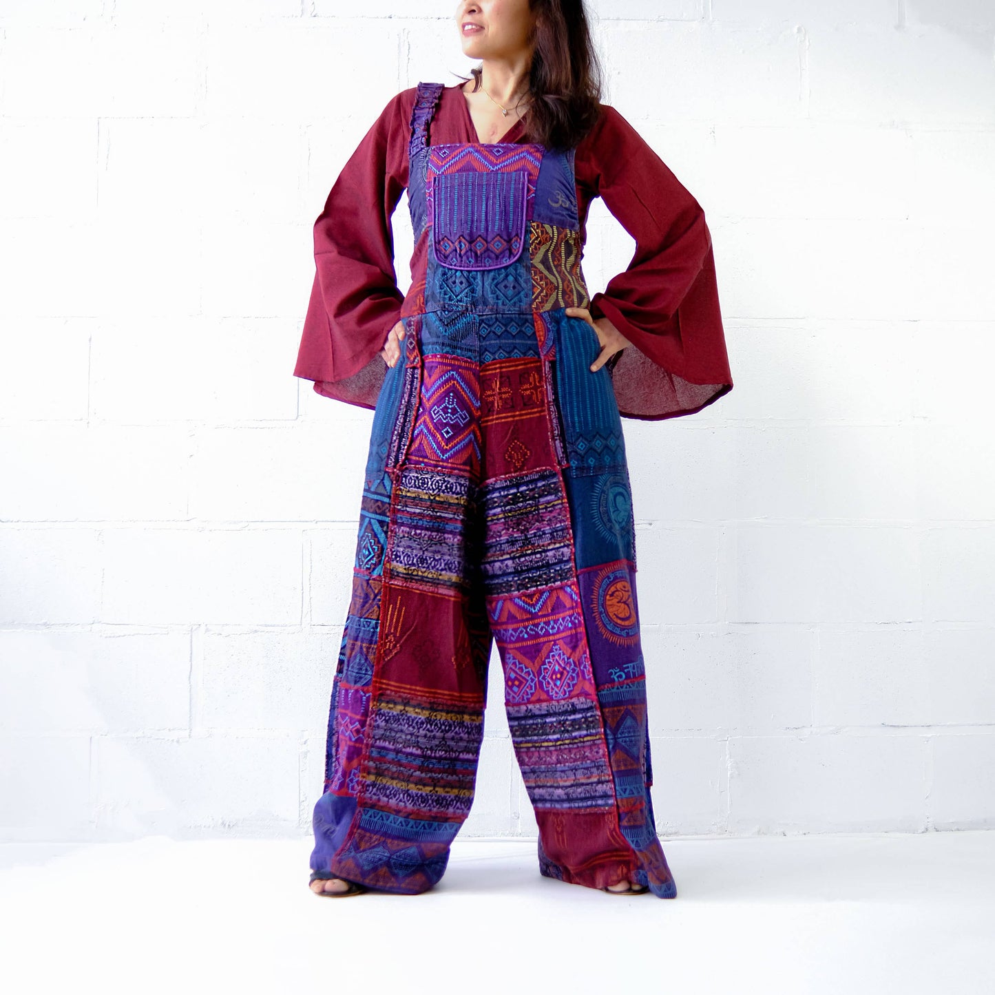 Patchwork Wide Leg Cotton Jumpsuit