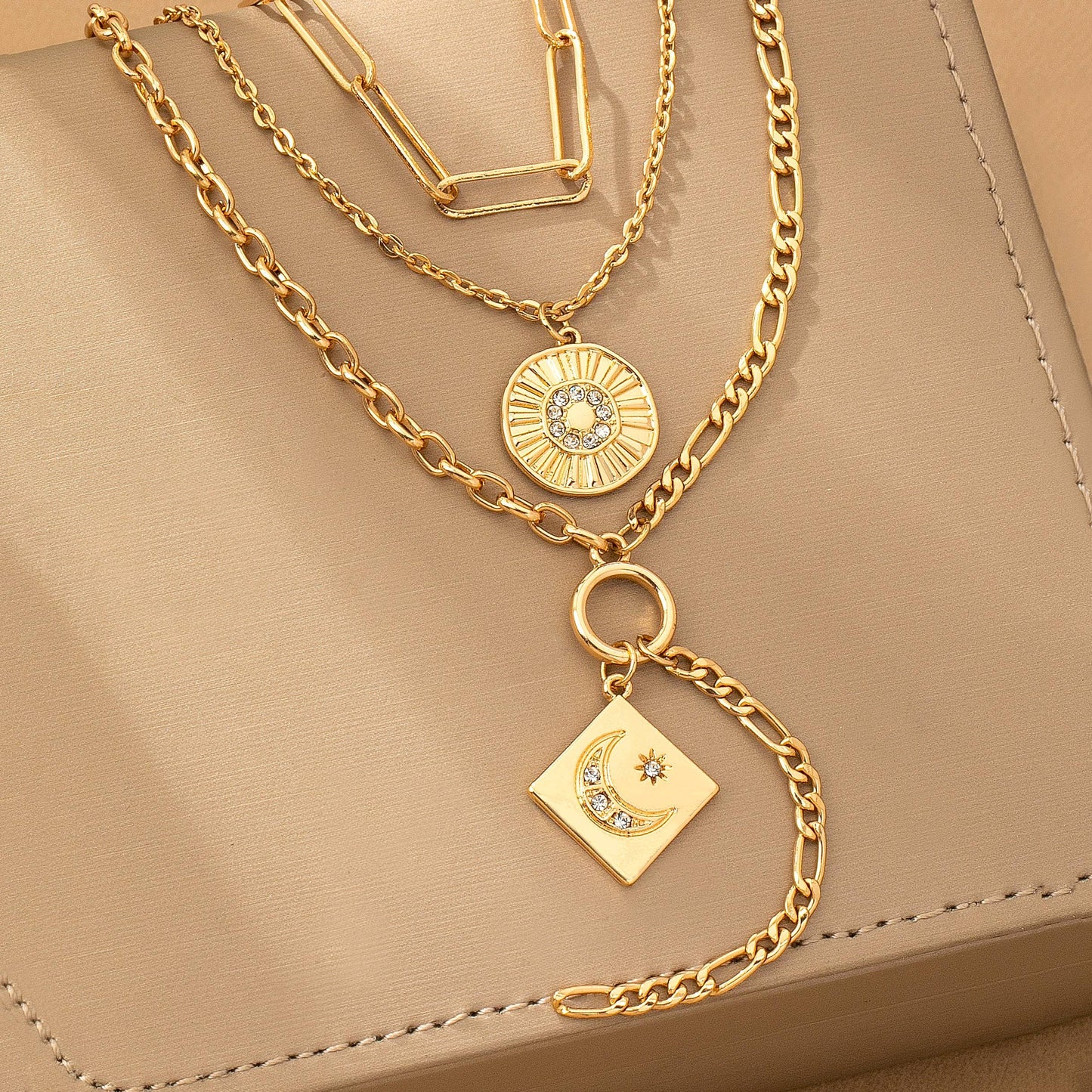 MULTI LAYER CELESTIAL MOON CHARM NECKLACE | 80N92456