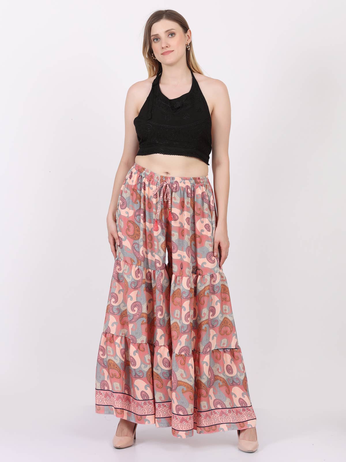Women Casual Flower Print Wide Leg Trouser Palazzo Pant Lot