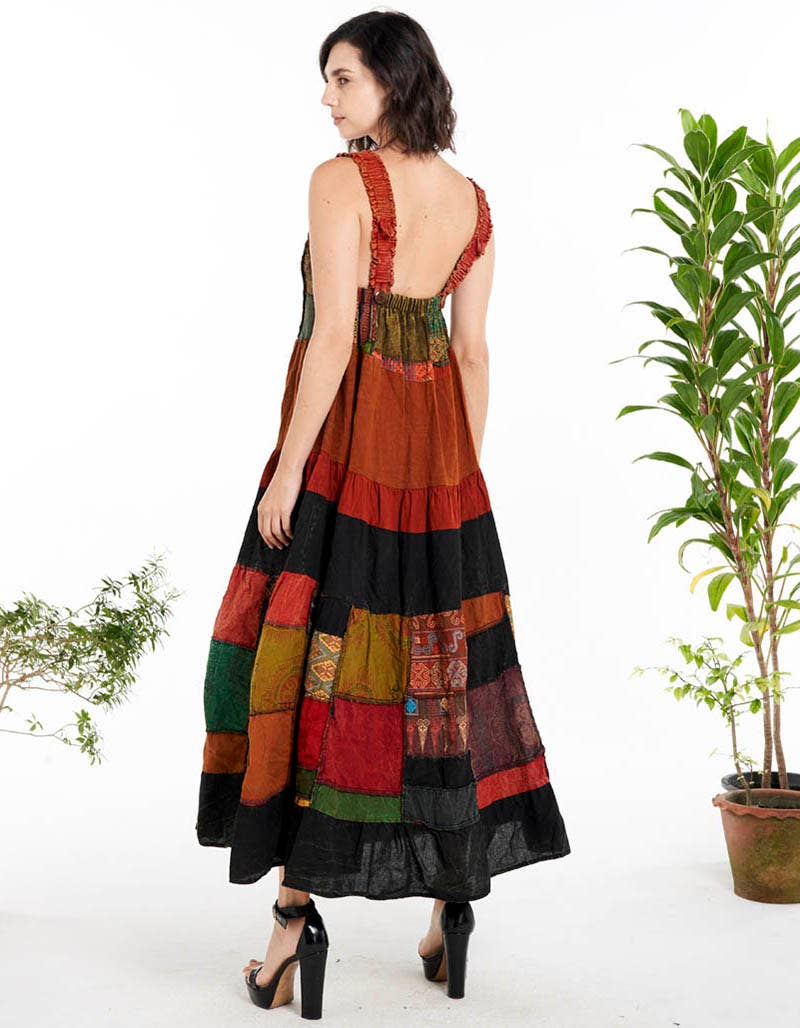 WOMENS CLOTHING-PATCHWORK PINAFORE DRESS (TH-1826)