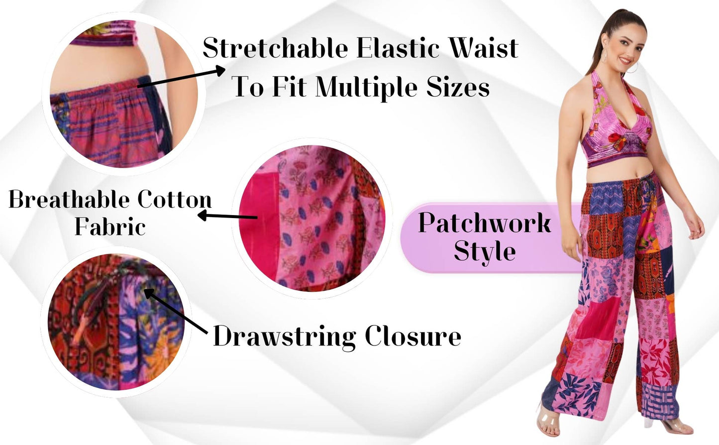 Women Patchwork Wide Leg Pant Elastic Waist Trouser Mix lot