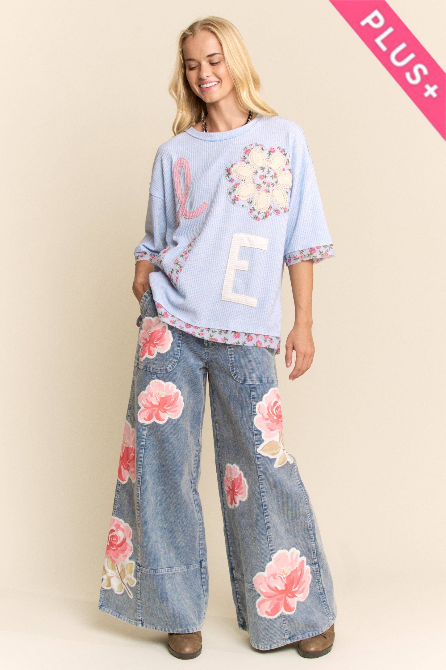 PLUS LOVE LETTER PATCHWORK TOP