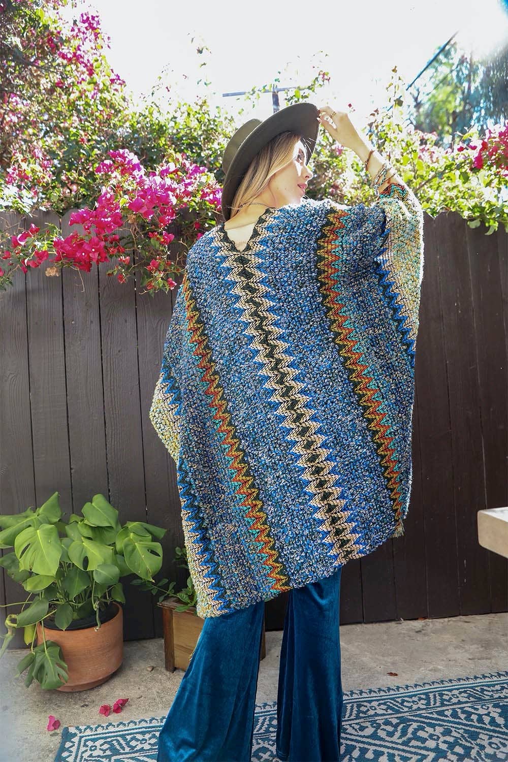 Unique Patterned Crochet Ruana – Colorful Tassel Cardigan ❤️
