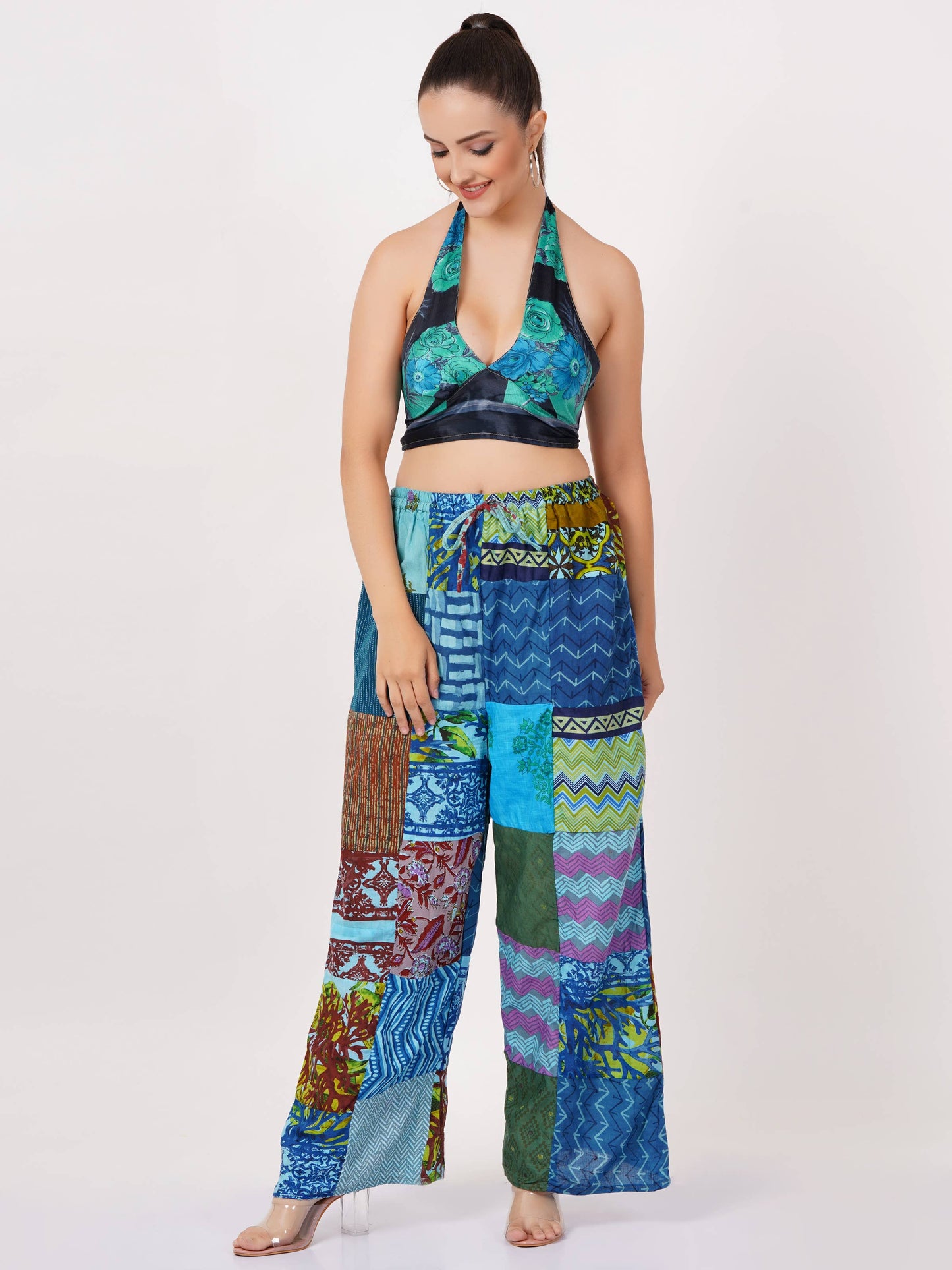 Women Patchwork Wide Leg Pant Elastic Waist Trouser Mix lot