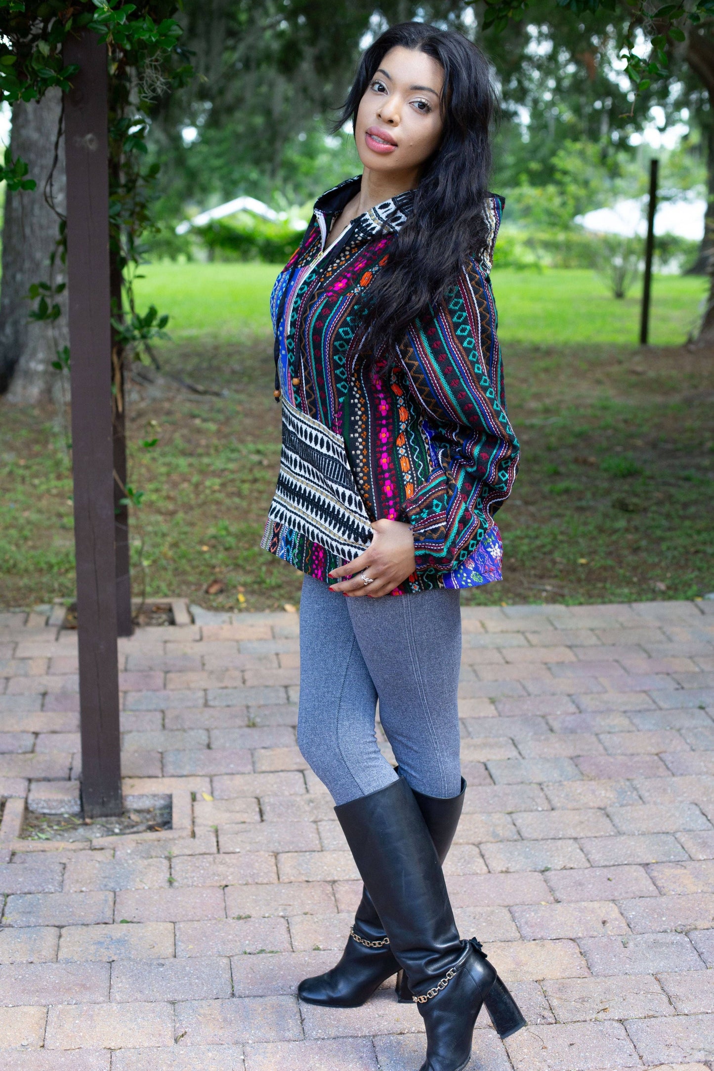 Multicolor Striped Patchwork Cotton Hoodie