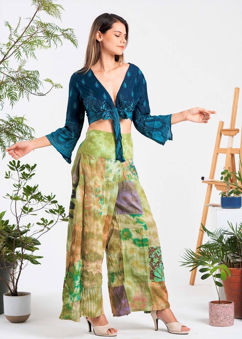 Multi-patch Wide-Leg Elastic Waist Pants (KT-1401)