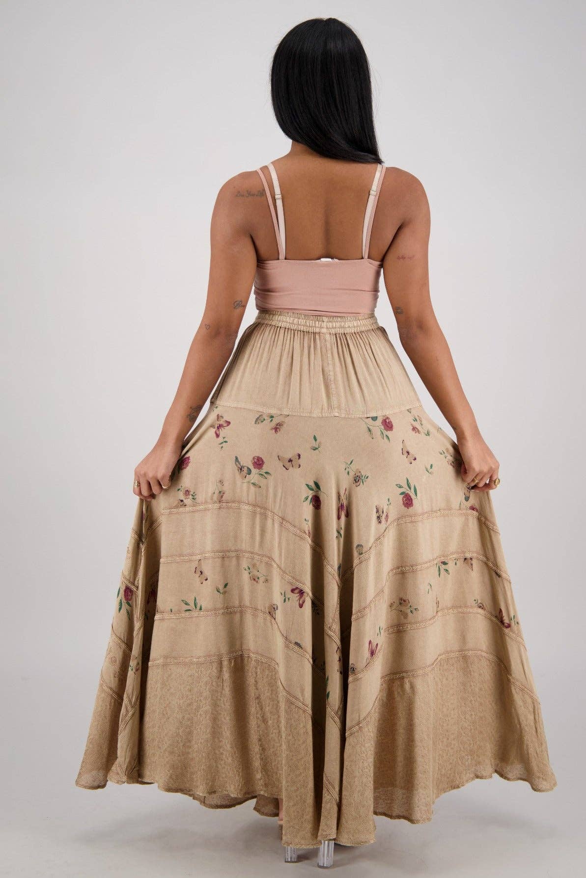 Acid Wash Floral Panels Skirt 11320