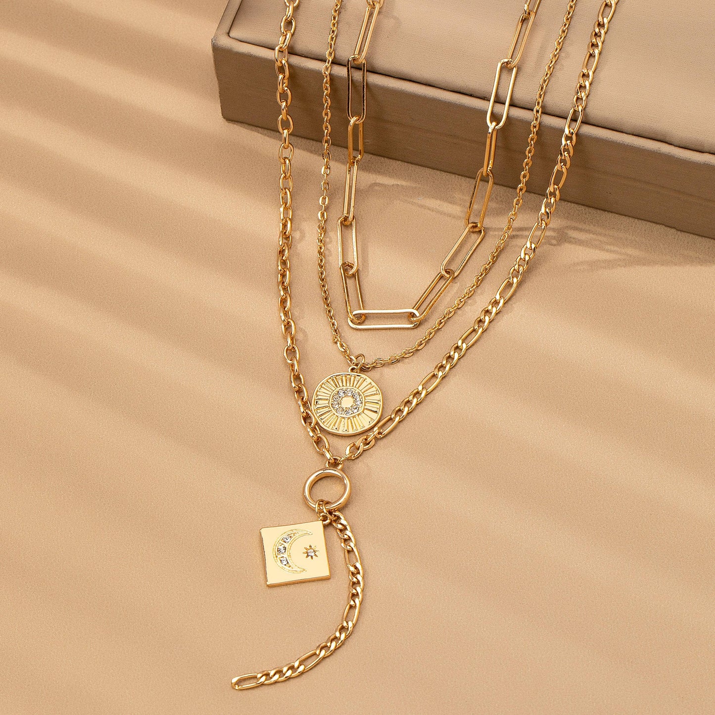 MULTI LAYER CELESTIAL MOON CHARM NECKLACE | 80N92456