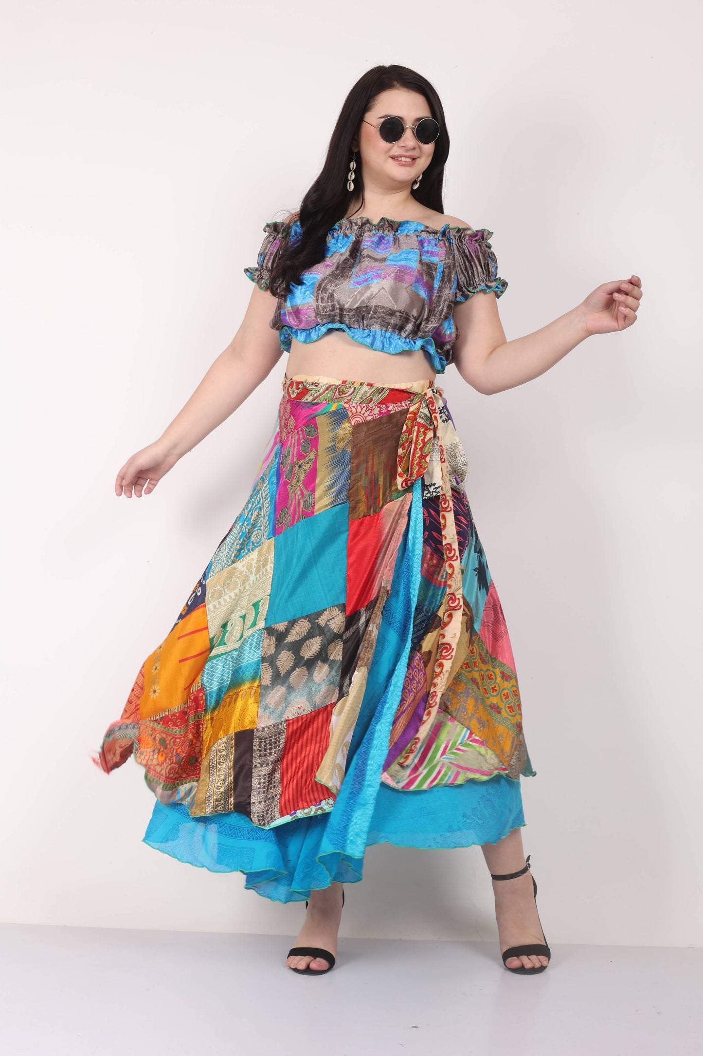 Women's Multi Patchwork Long Sari Wrap Beach Skirt Mix Lot