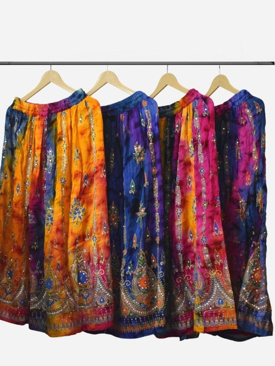 Women's Tie Dye Sequin Long Maxi Embroidery Skirt Wholesale