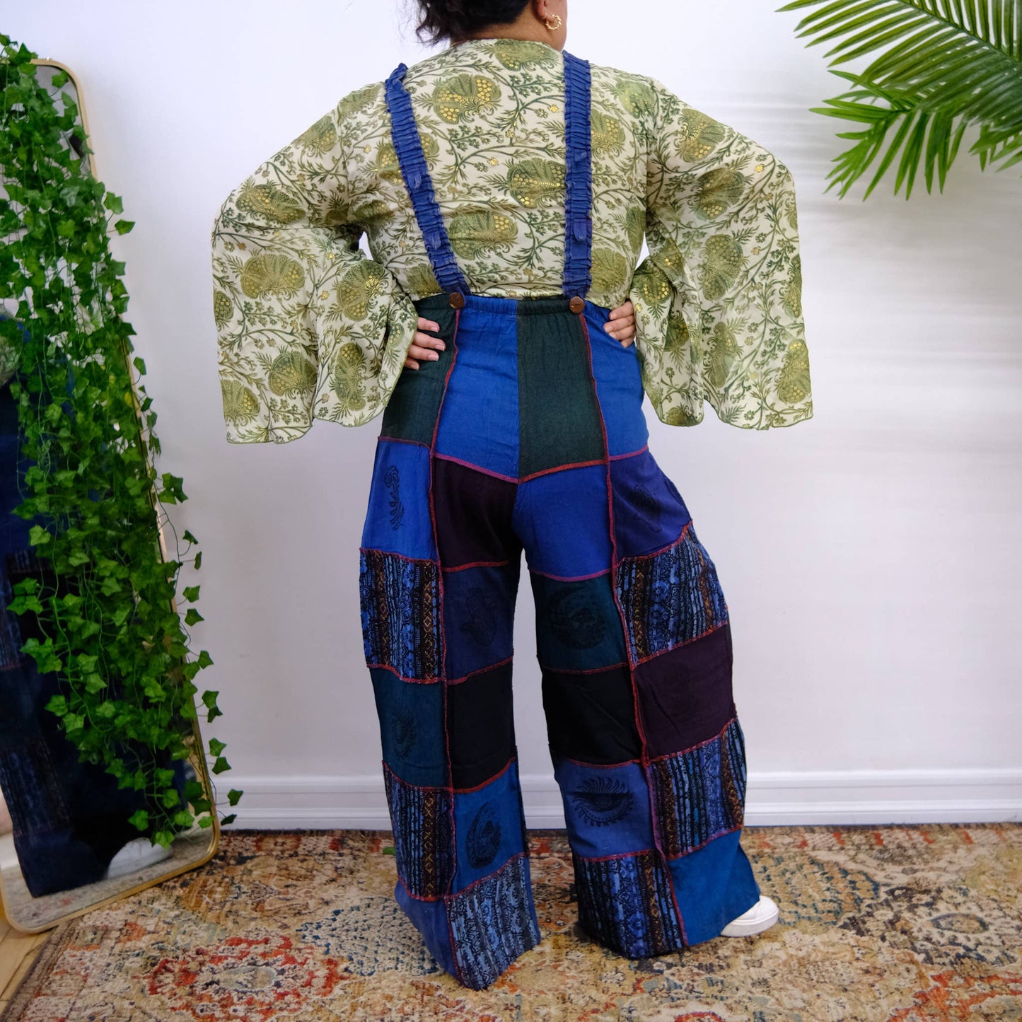 Bohemian Patchwork Wide Leg Jumpsuit with Pocket