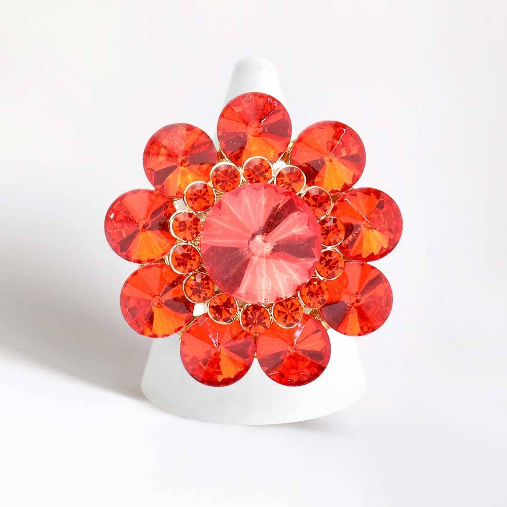 Round Crystal Flower Stretch Ring