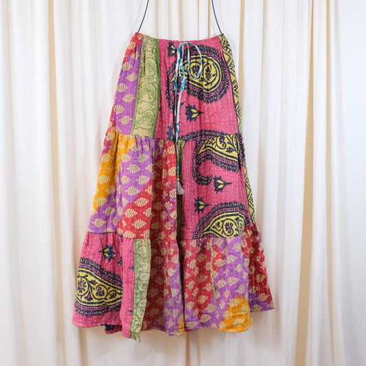 Kantha Boho Long Skirt with Pockets