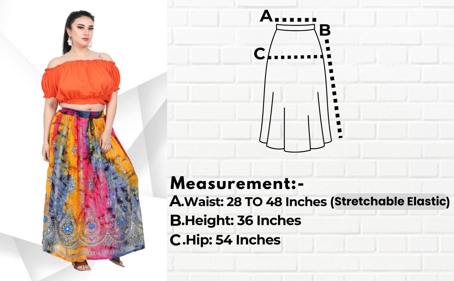 Women's Tie Dye Sequin Long Maxi Embroidery Skirt Wholesale
