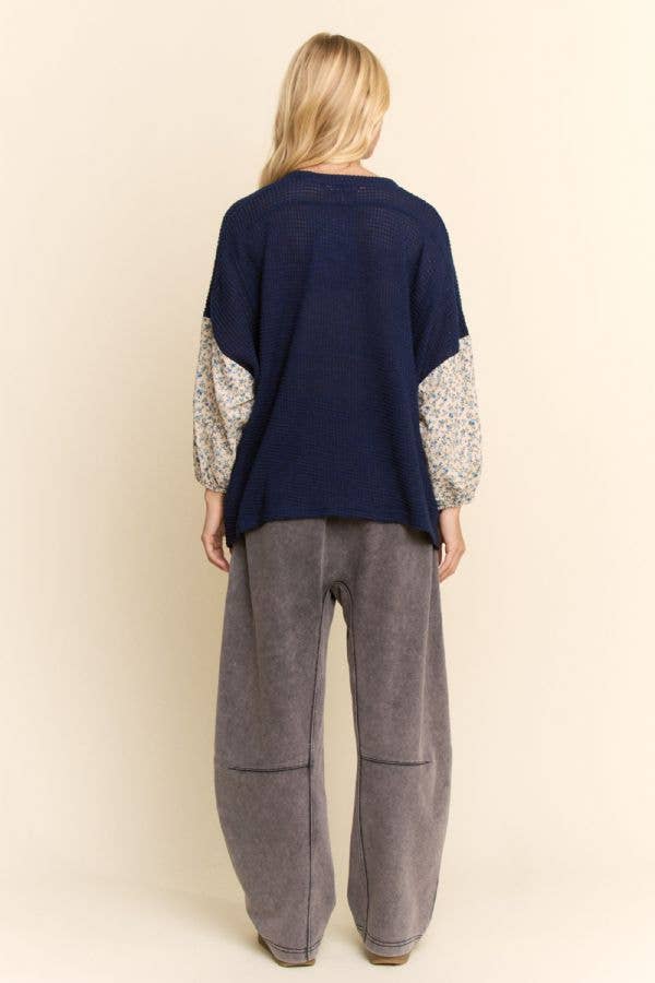 PLUS MULTI STAR PATCHWORK DITSY SLEEVE KNIT TOP