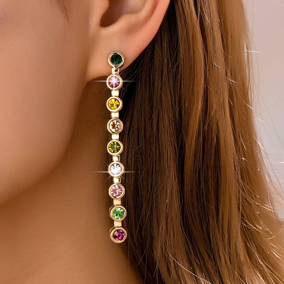 Rainbow Gemstone Linear Drop Earrings | 80E61965