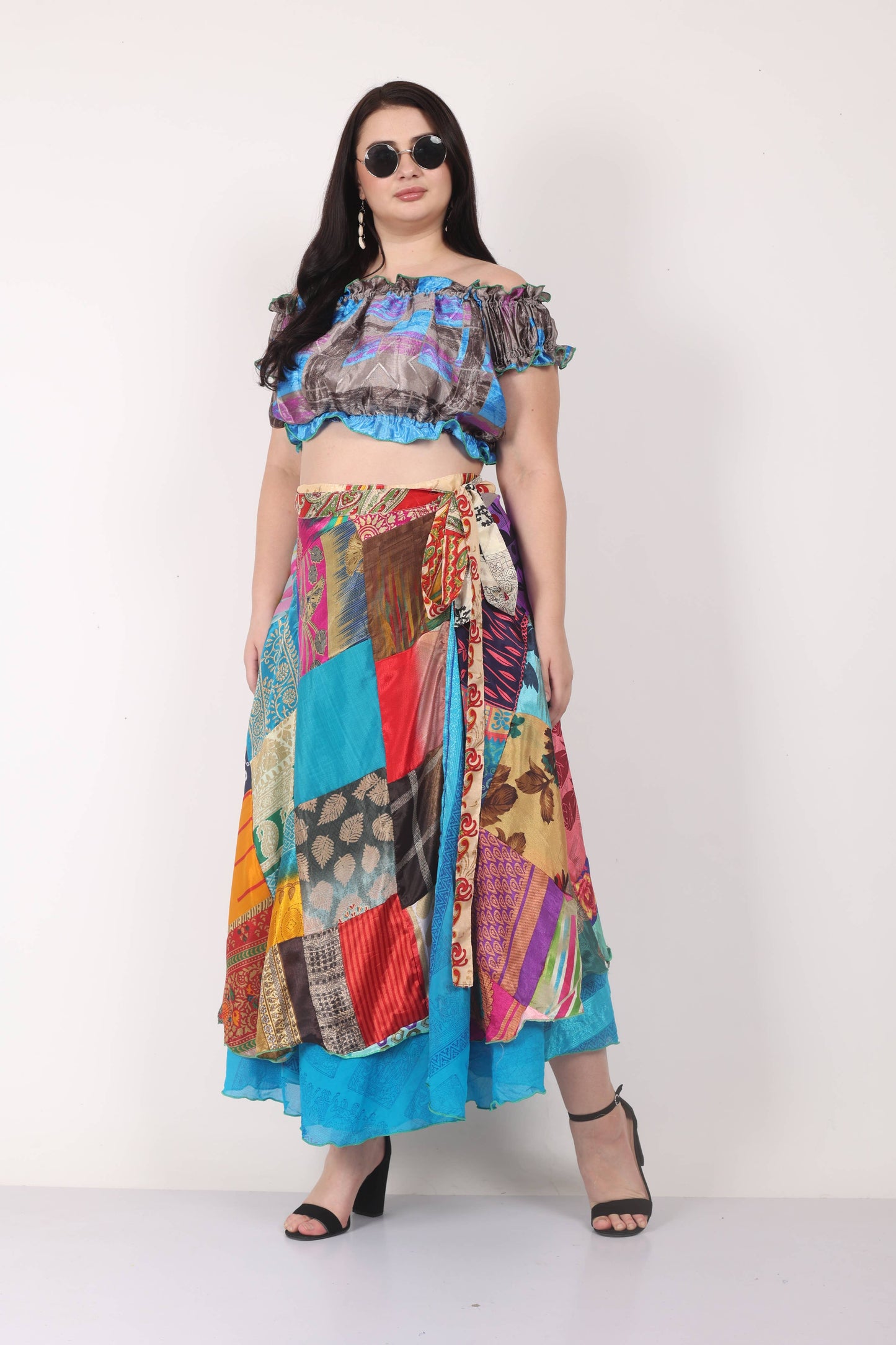 Women's Multi Patchwork Long Sari Wrap Beach Skirt Mix Lot