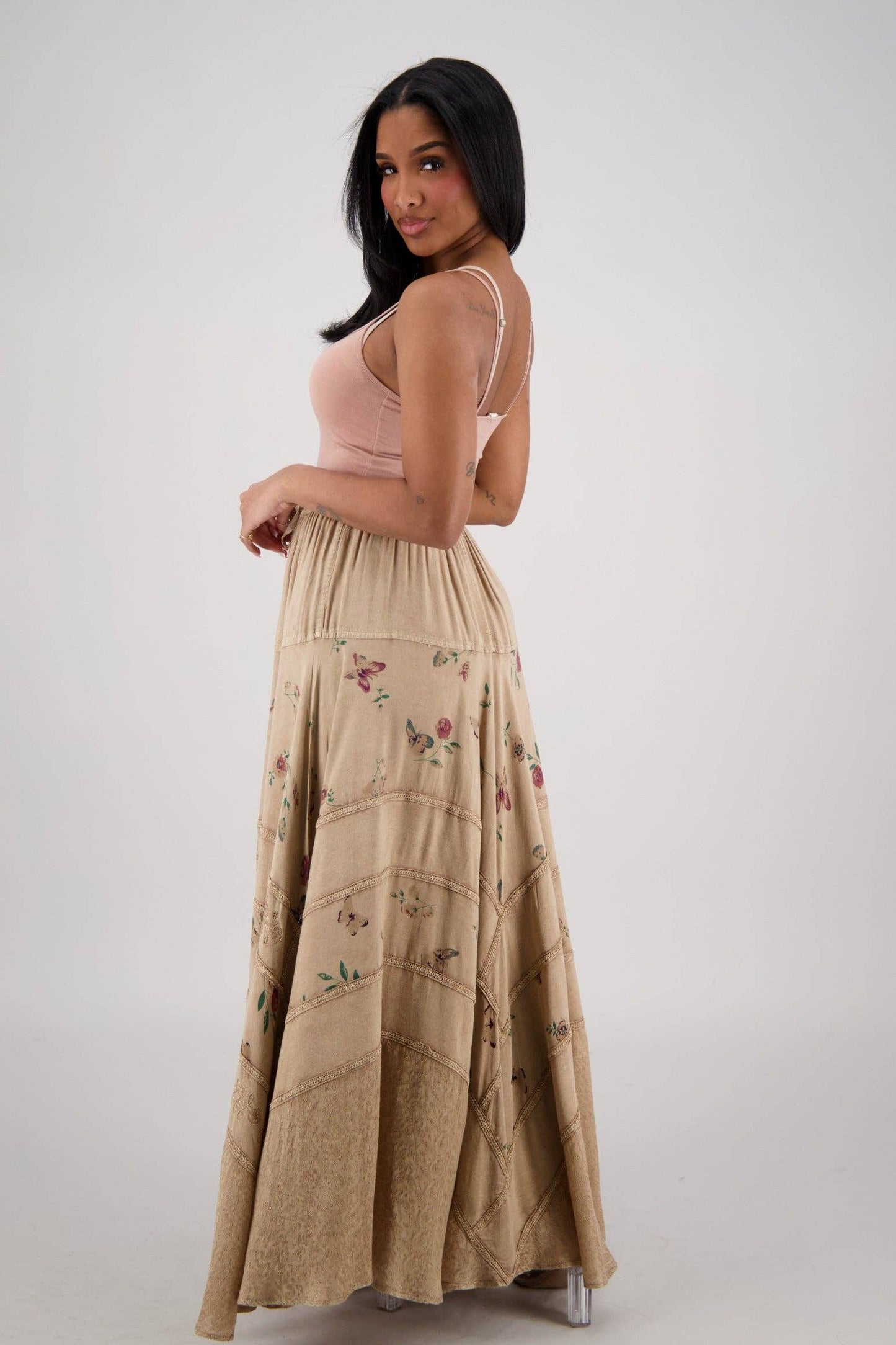 Acid Wash Floral Panels Skirt 11320