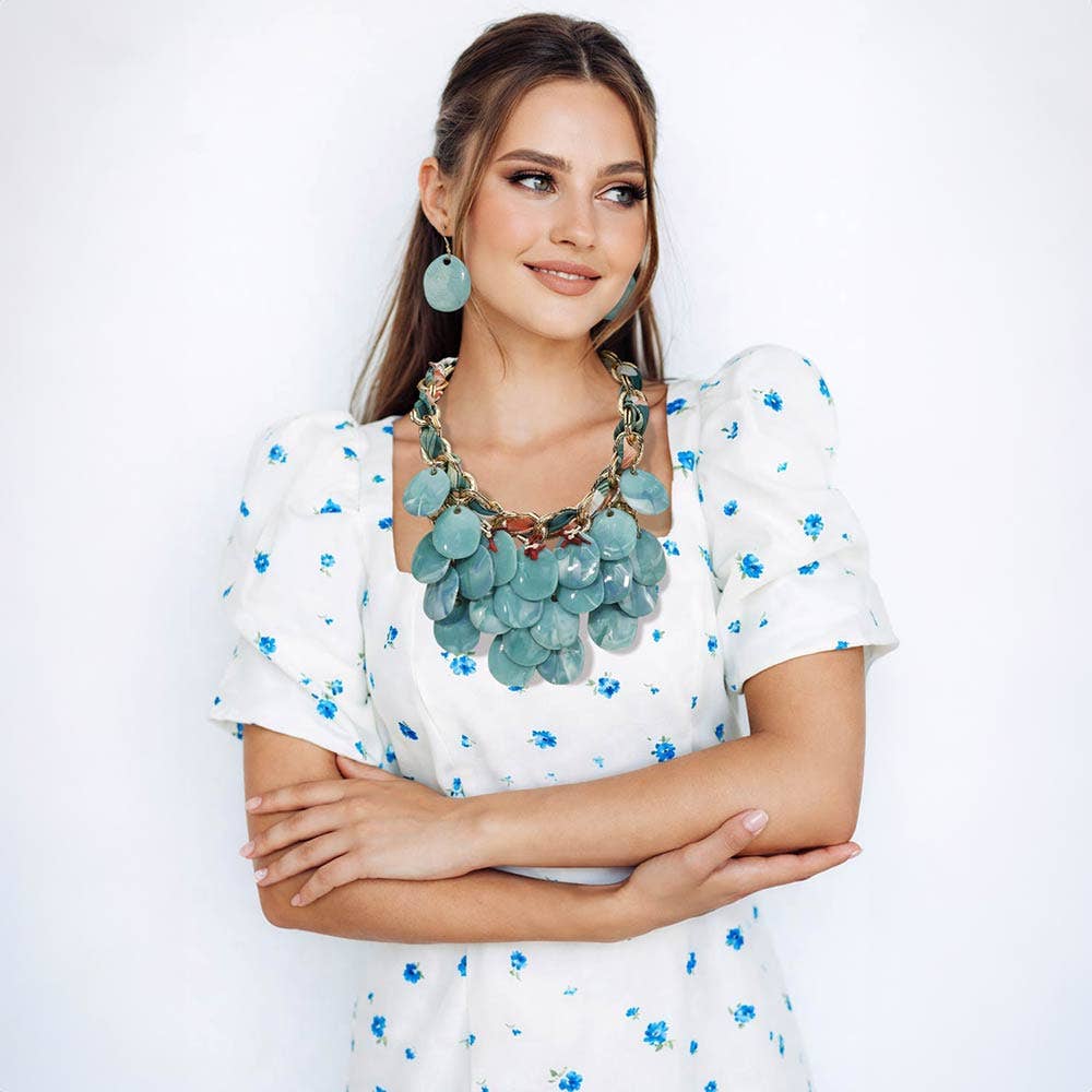 Bold Layered Resin Disc Embellished Statement Necklace
