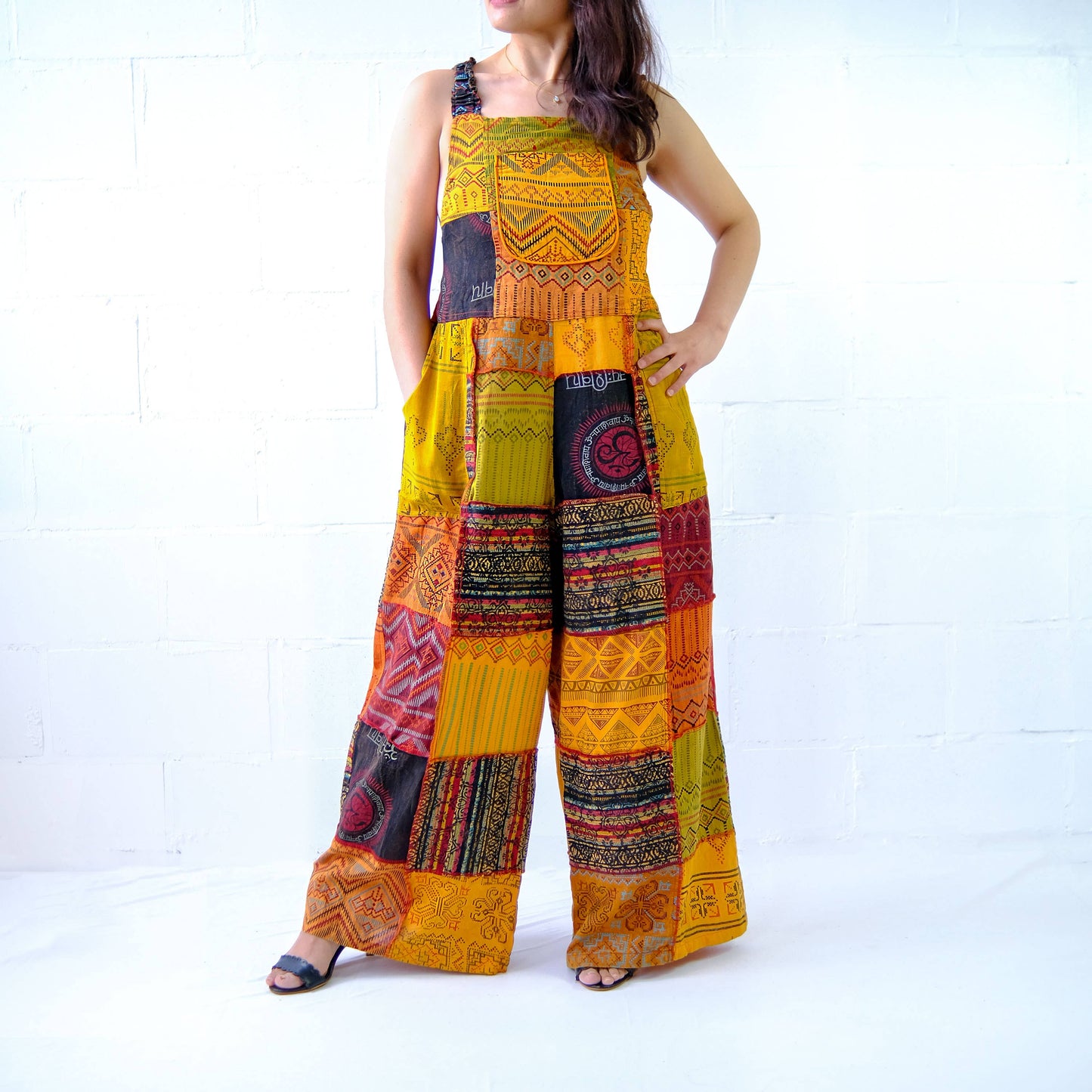 Patchwork Wide Leg Cotton Jumpsuit