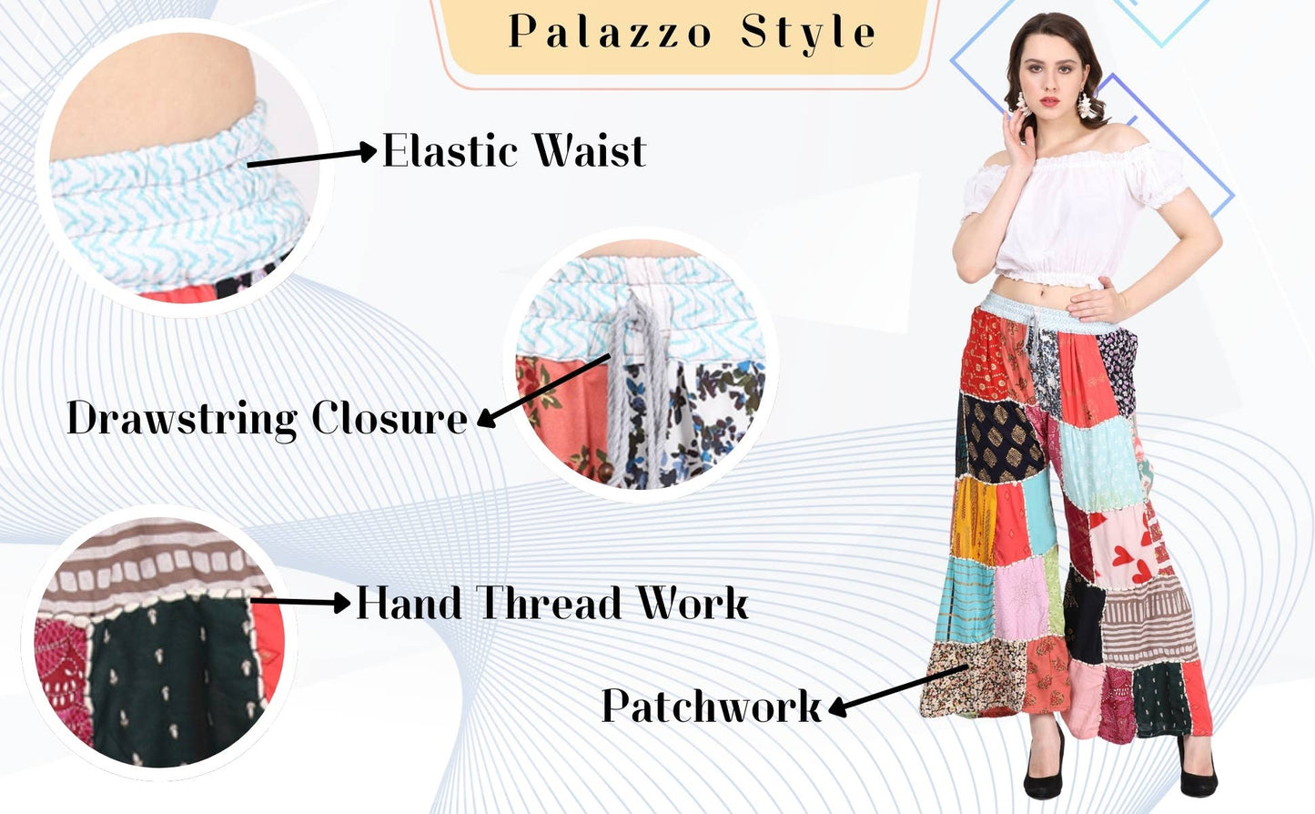 Women's Multi Patchwork Wide Leg Pajama Elastic Pant Mix Lot