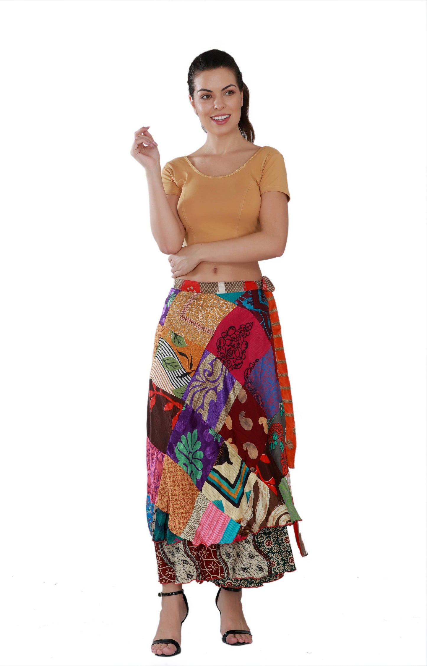 Women's Multi Patchwork Long Sari Wrap Beach Skirt Mix Lot