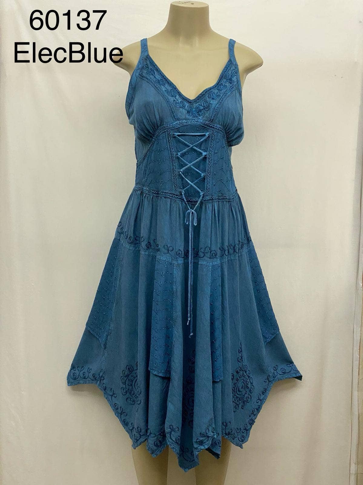 Bohemian Lace-Up Handkerchief Hem Dress