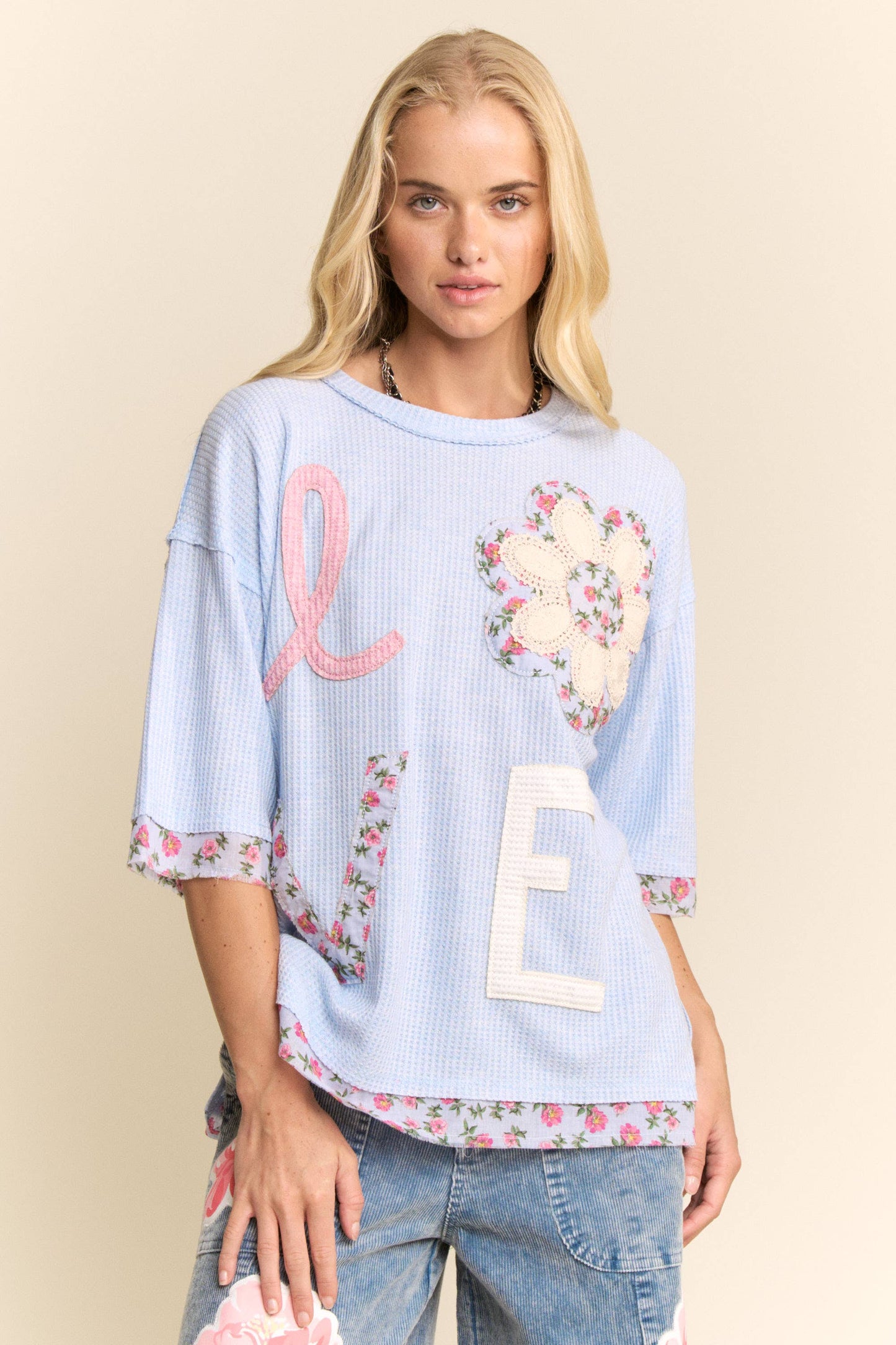 PLUS LOVE LETTER PATCHWORK TOP