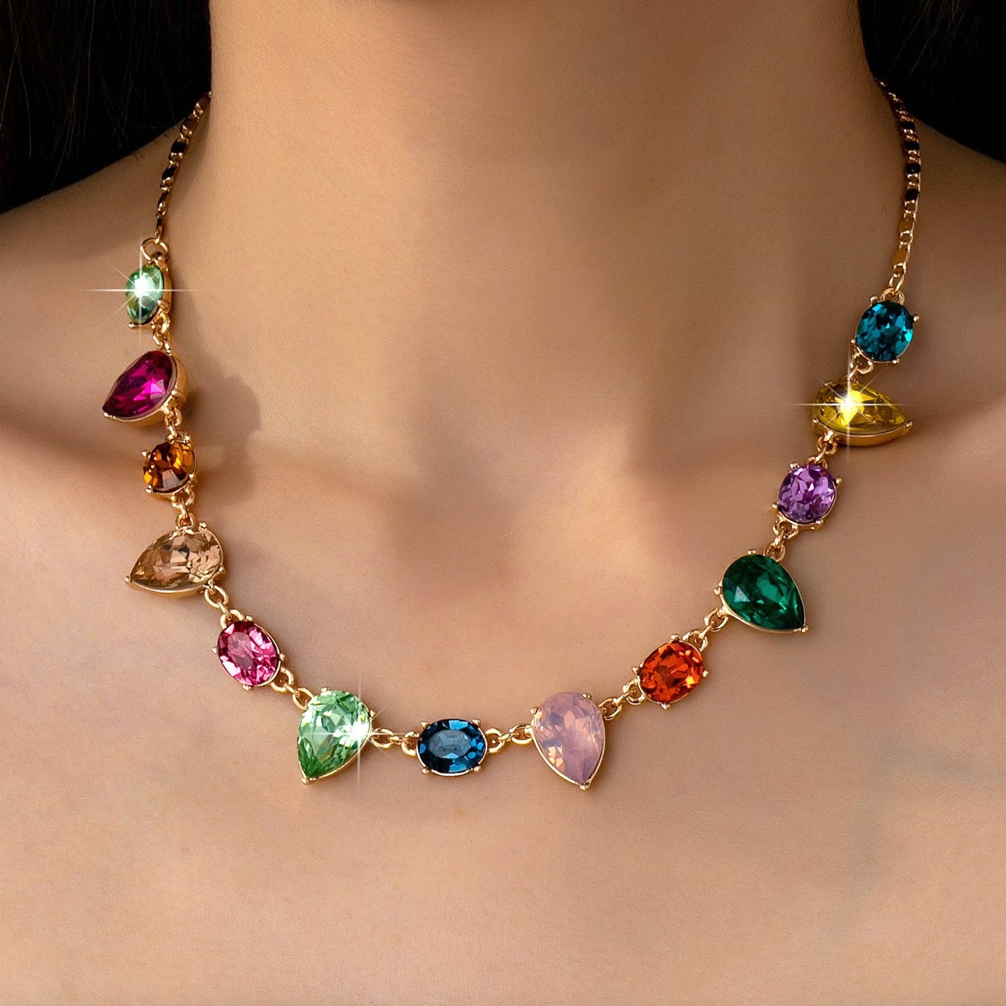 Rainbow Pear Gemstone Dangle Necklace | 80N92848