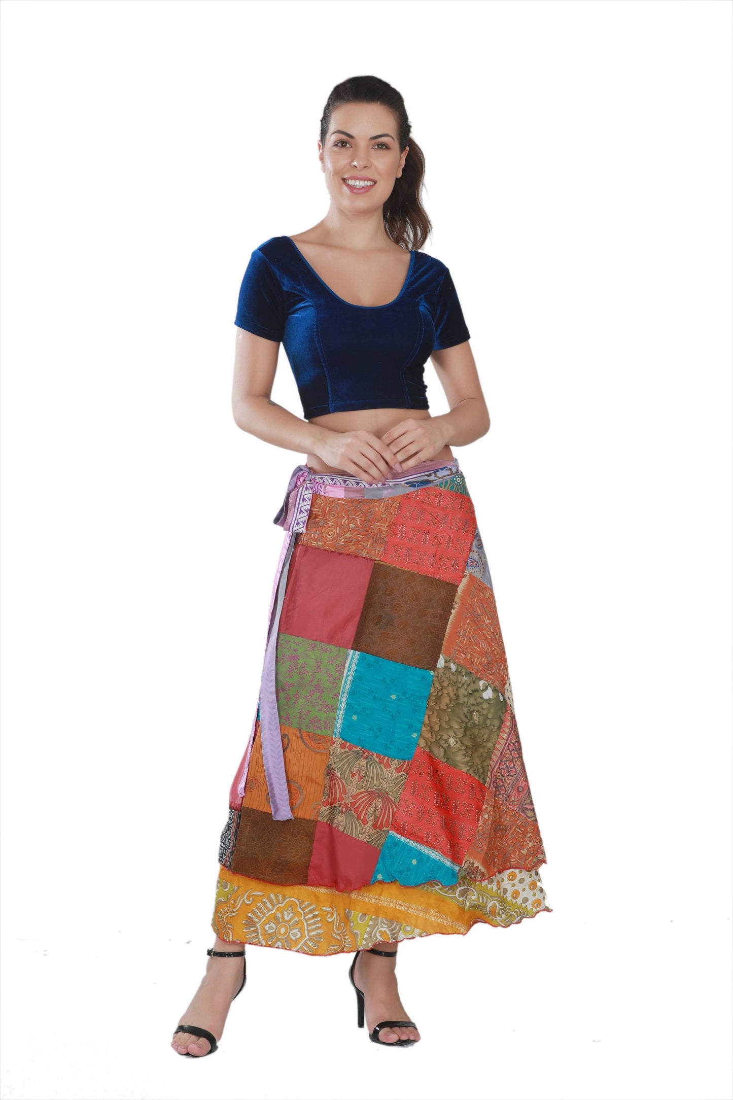 Women's Multi Patchwork Long Sari Wrap Beach Skirt Mix Lot