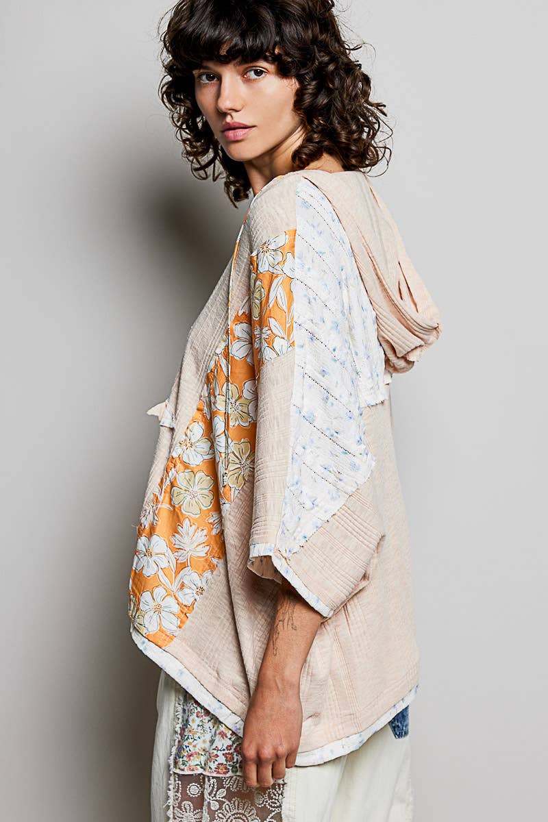 Long Sleeve Lace Contrast Floral Star Patch Knit Top SALE