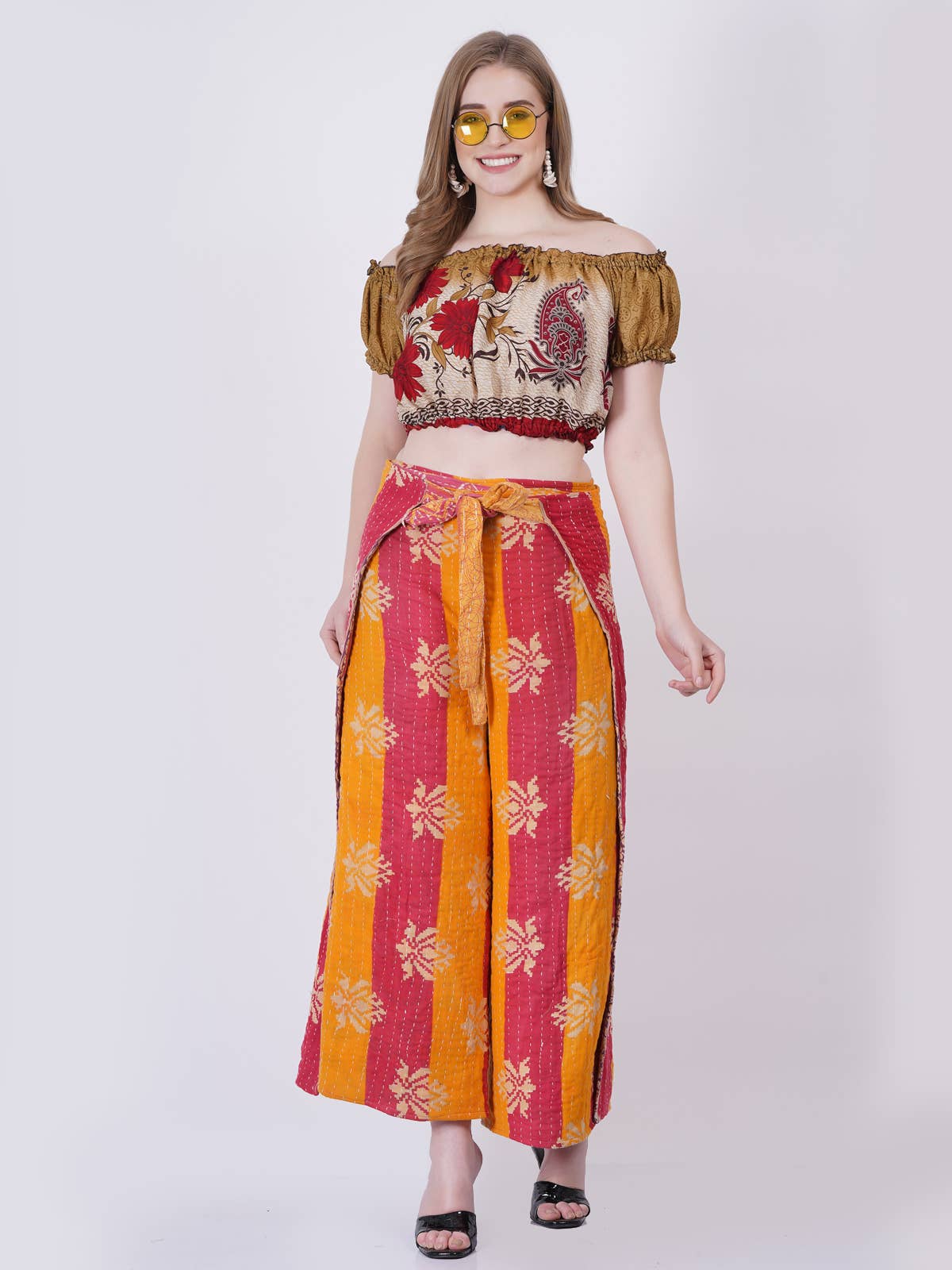 Women Wide Leg Kantha Fabric Tie Knot Thai Wrap Pant Mix Lot
