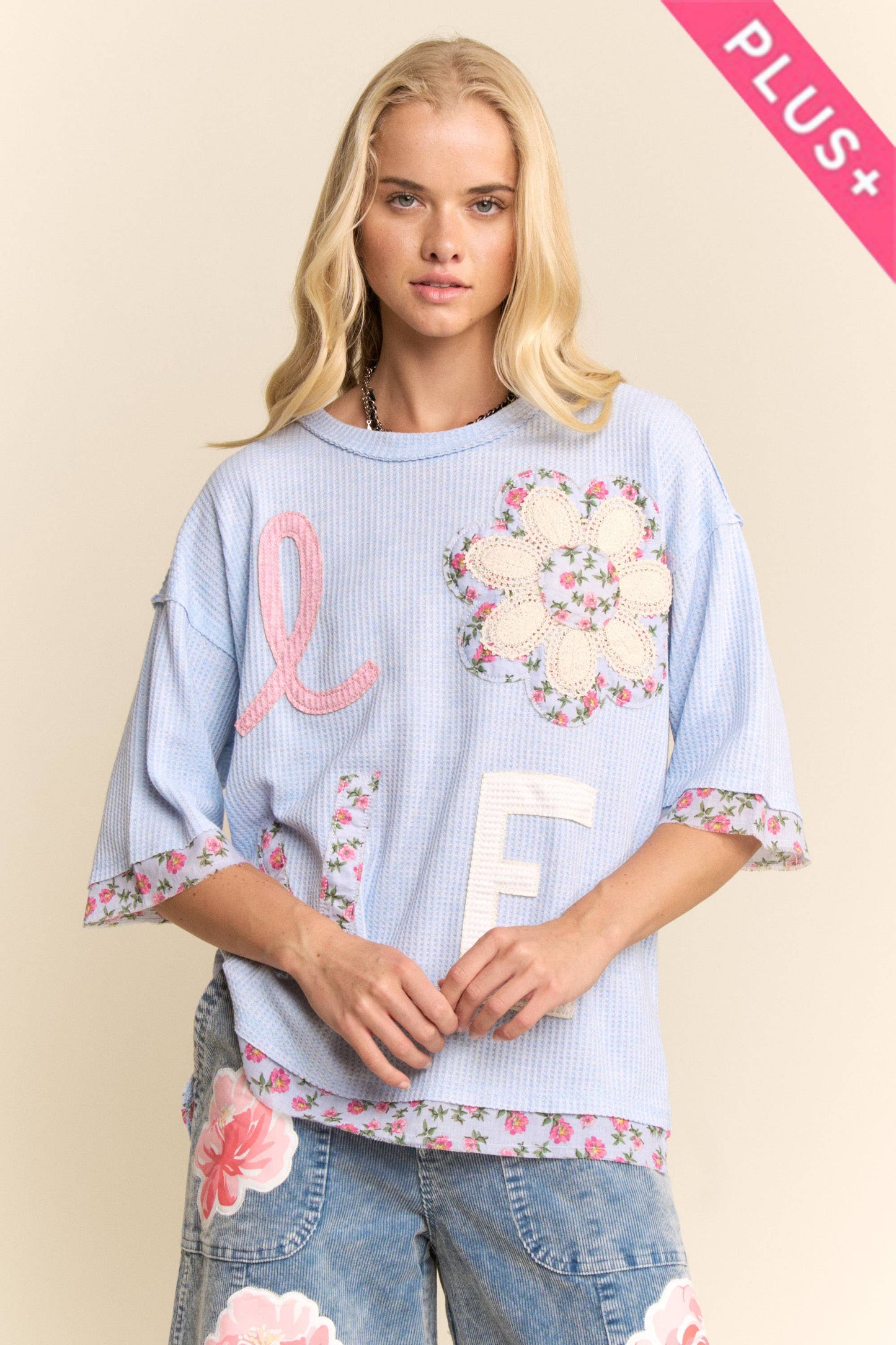PLUS LOVE LETTER PATCHWORK TOP