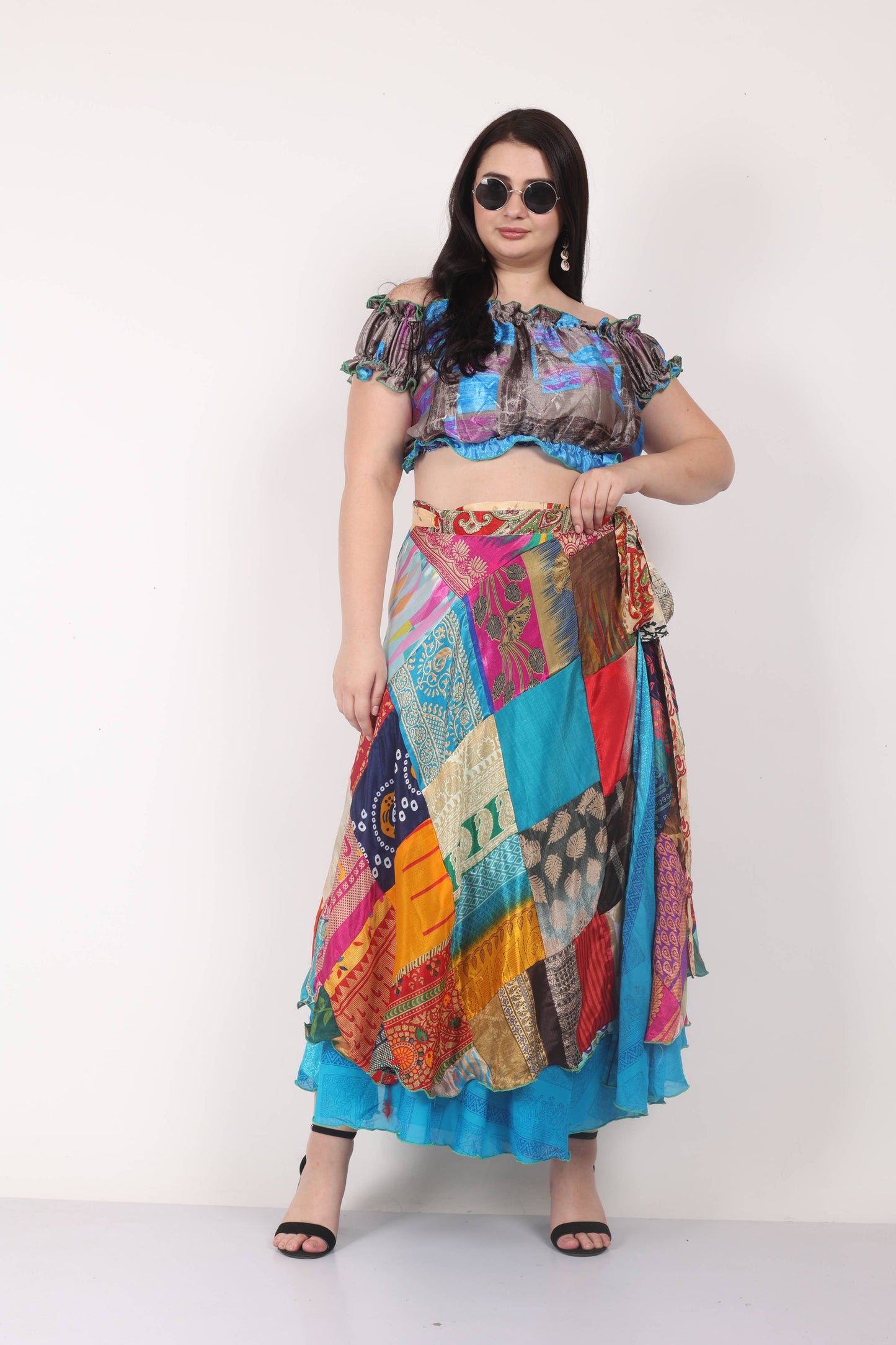 Women's Multi Patchwork Long Sari Wrap Beach Skirt Mix Lot