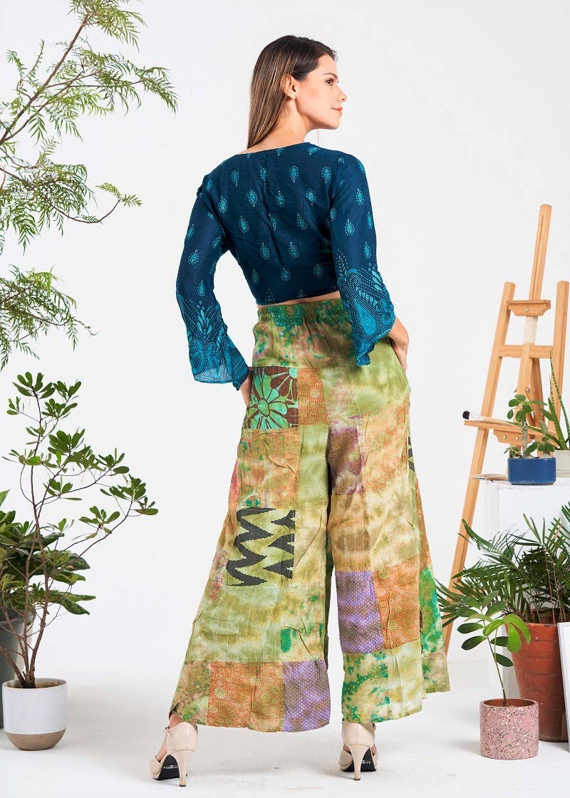 Multi-patch Wide-Leg Elastic Waist Pants (KT-1401)
