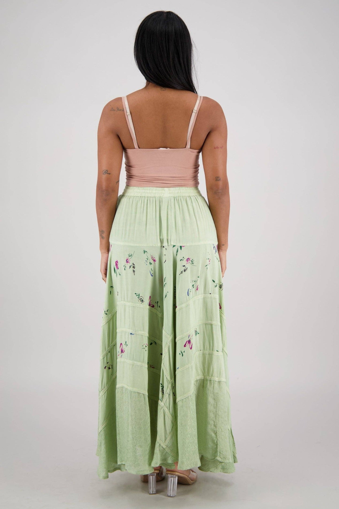 Acid Wash Floral Panels Skirt 11320