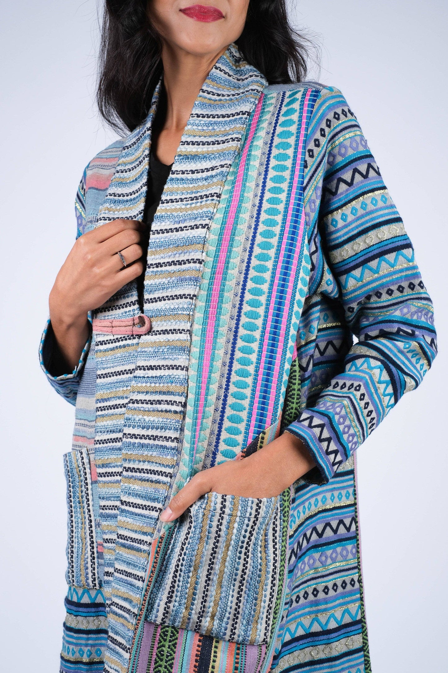 Blue Batik Patchwork Cotton Cardigan Jacket