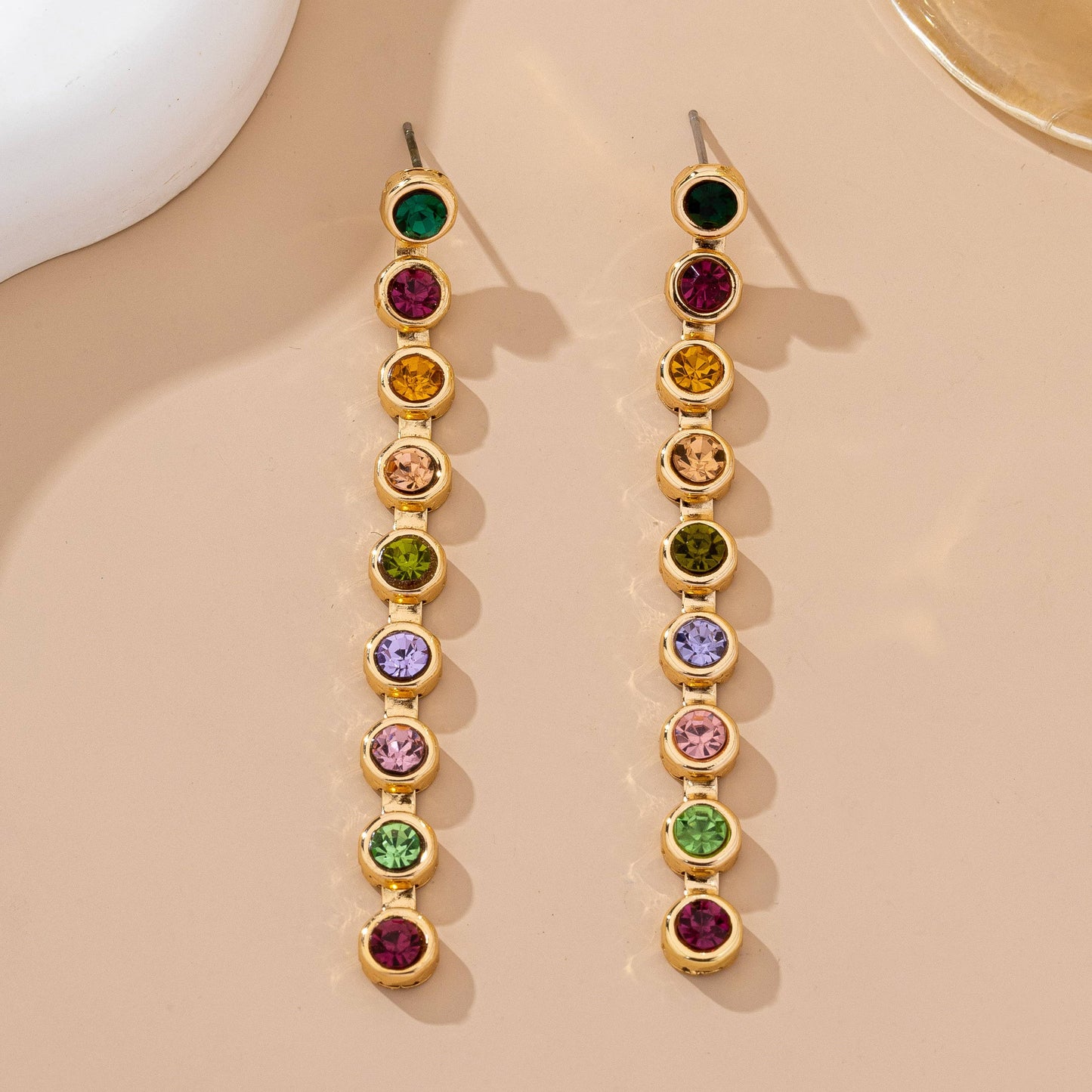 Rainbow Gemstone Linear Drop Earrings | 80E61965