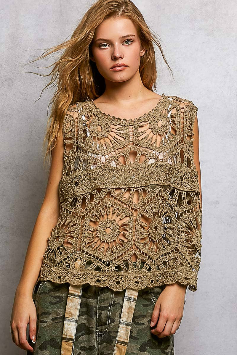 Bohemian Crochet Relaxed Sleeveless Top