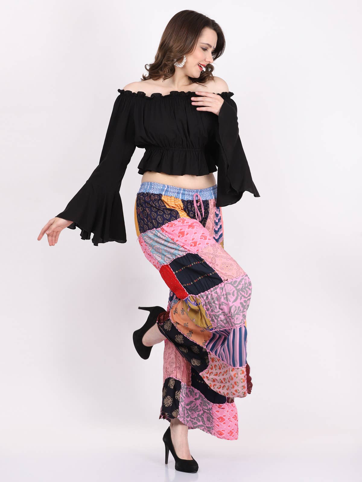 Women's Multi Patchwork Wide Leg Pajama Elastic Pant Mix Lot