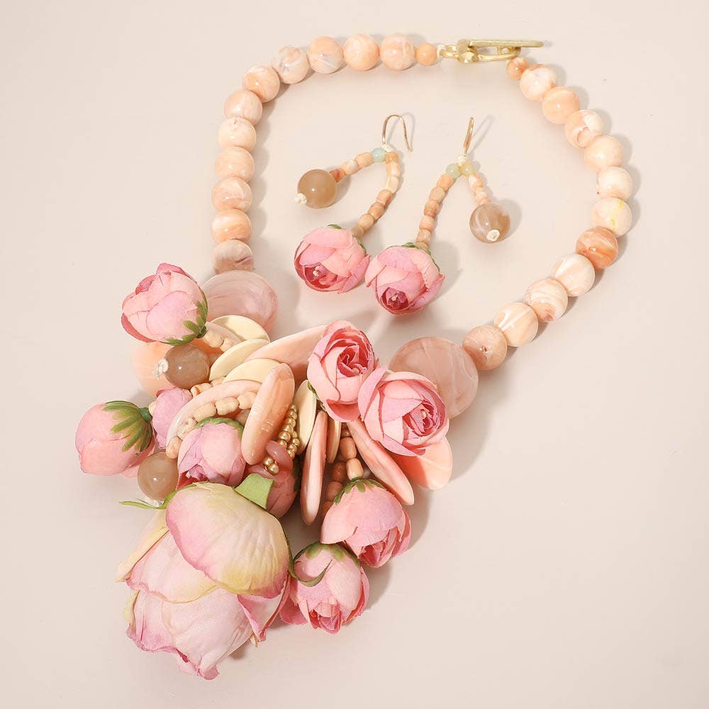 Bold Floral Embellished Chunky Beaded Statement Necklace