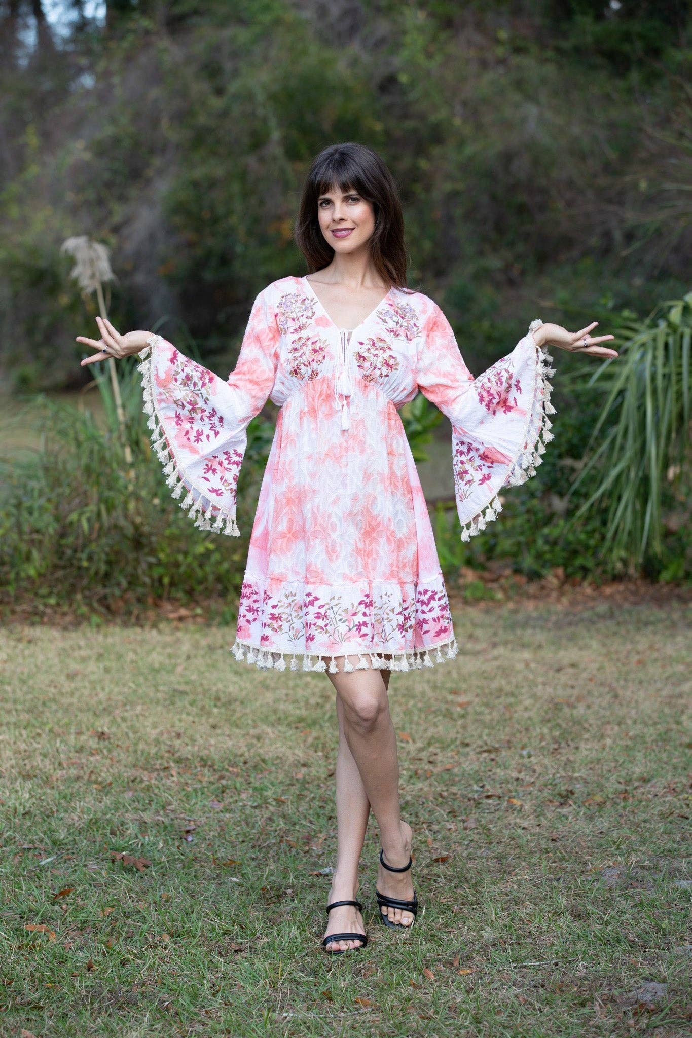 Bohemian Blush Ethereal Tunic with Bell Sleeve