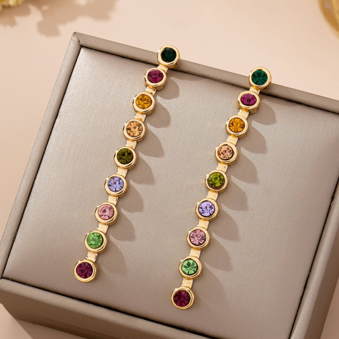 Rainbow Gemstone Linear Drop Earrings | 80E61965