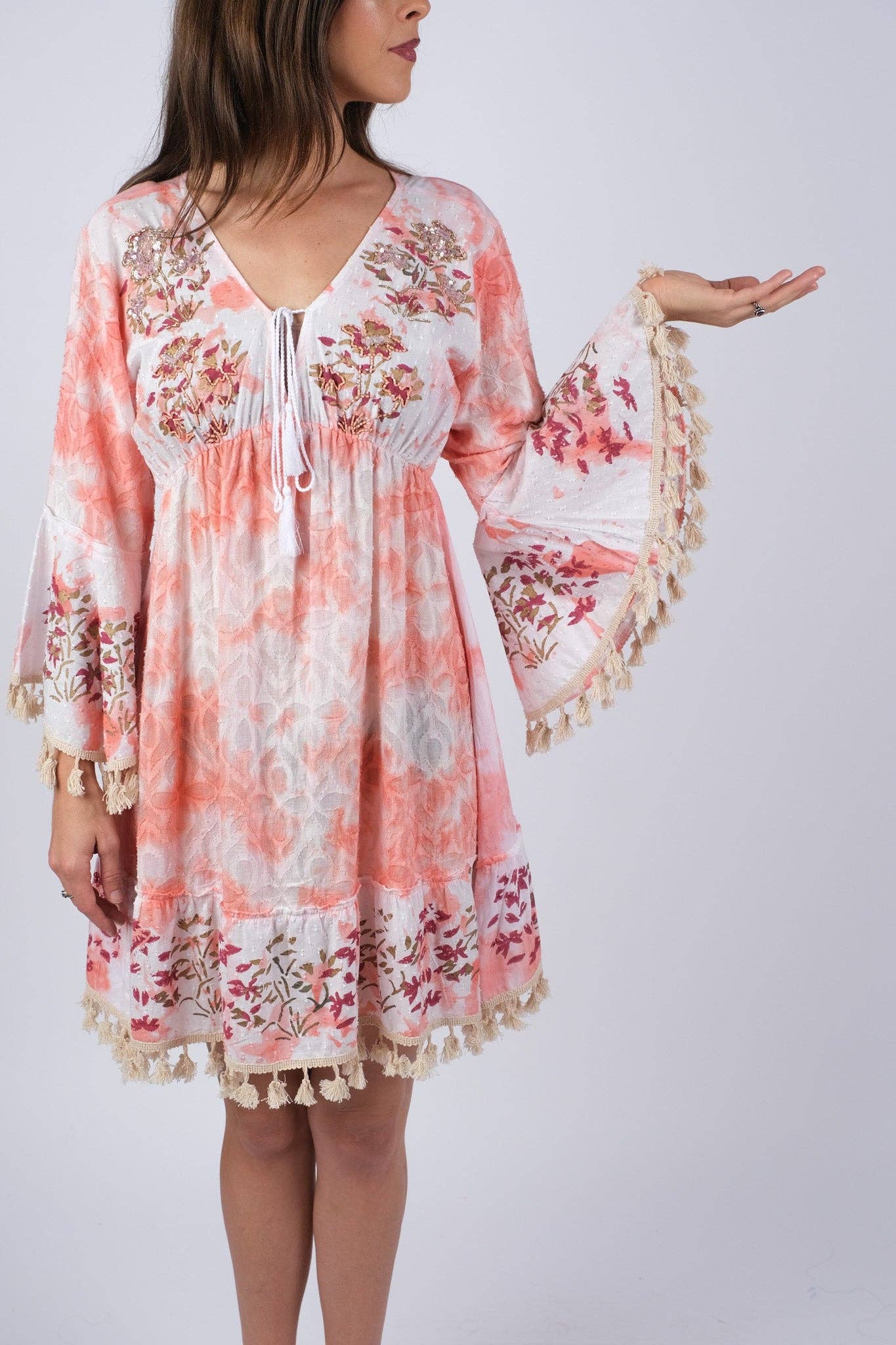 Bohemian Blush Ethereal Tunic with Bell Sleeve