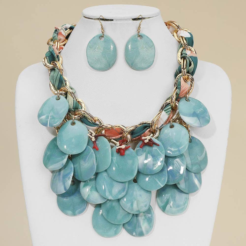 Bold Layered Resin Disc Embellished Statement Necklace